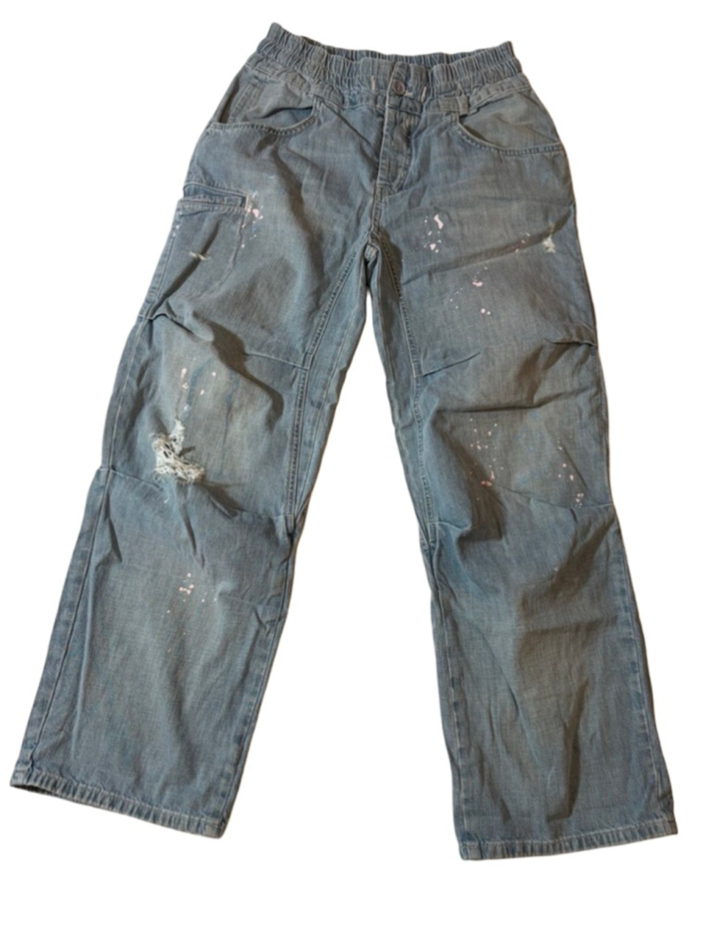 We The Free Paint Splatter Carpenter Jeans Baggy Wide Leg Utility Denim XS